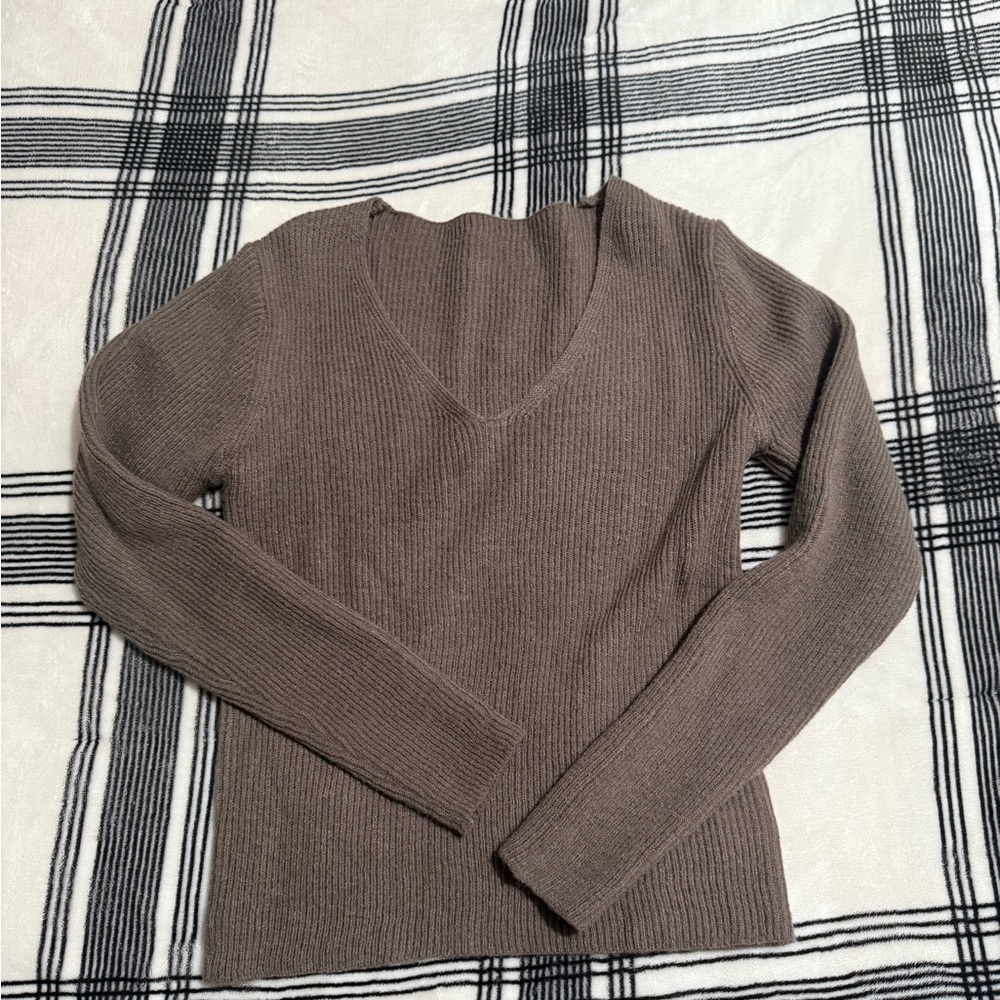SHEIN V-Neck Ribbed Sweater - Taupe